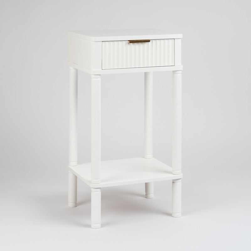 White Side Table with Ribbed Drawer